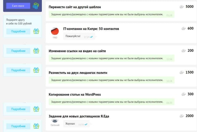 Образцы заданий на сервисе Workzilla